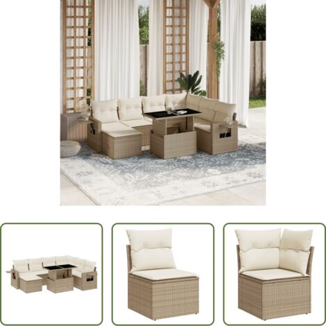 Seduta angolare -  Set Divano da Giardino 8 pz con Cuscini Beige in Polyrattan