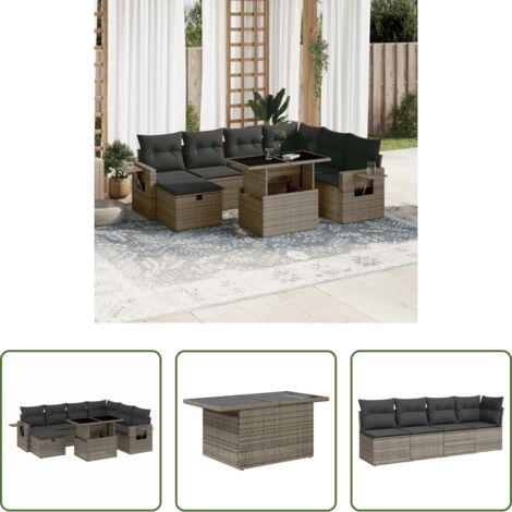 Seduta angolare -  Set Divano da Giardino 8 pz con Cuscini Grigio in Polyrattan