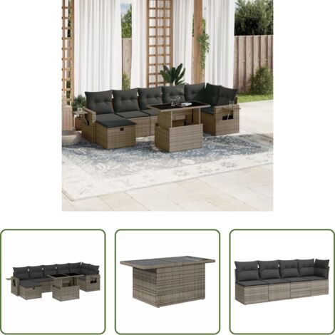 Seduta angolare -  Set Divano da Giardino 8 pz con Cuscini Grigio in Polyrattan