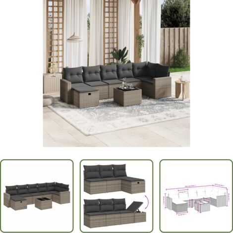 Seduta angolare -  Set Divano da Giardino 8 pz con Cuscini Grigio in Polyrattan