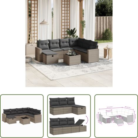 Seduta angolare -  Set Divano da Giardino 8 pz con Cuscini Grigio in Polyrattan