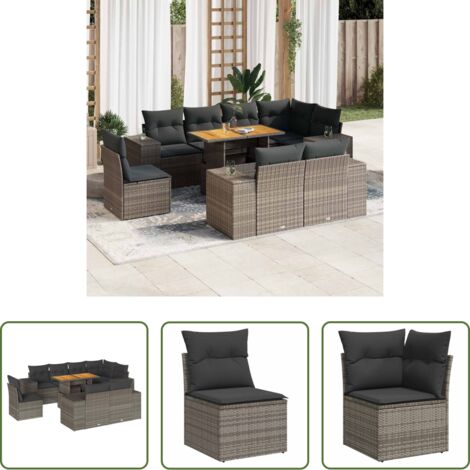 Seduta angolare -  Set Divano da Giardino 9 pz con Cuscini Grigio in Polyrattan