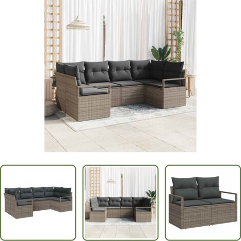 Seduta angolare -  Set Divano da Giardino con cuscino 6 pcs Grigio polyrattan