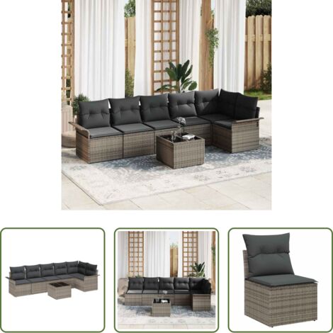 Seduta angolare -  Set Divano da Giardino con cuscino 7 pcs Grigio polyrattan