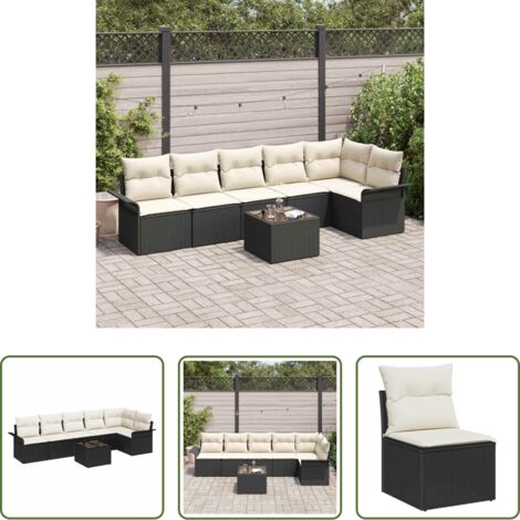 Seduta angolare -  Set Divano da Giardino con cuscino 7 pcs Nero polyrattan