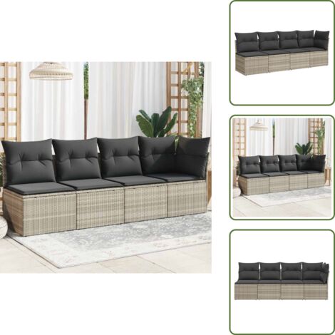 Seduta angolare - vidaXL Divano da Giardino con Cuscini 4 Posti Grigio Chiaro Polyrattan - Cuscino sfoderabile