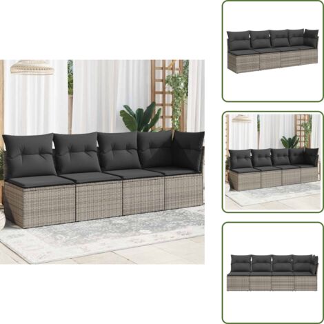 Seduta angolare - vidaXL Divano da Giardino con Cuscini 4 Posti Grigio in Polyrattan - Design modulare