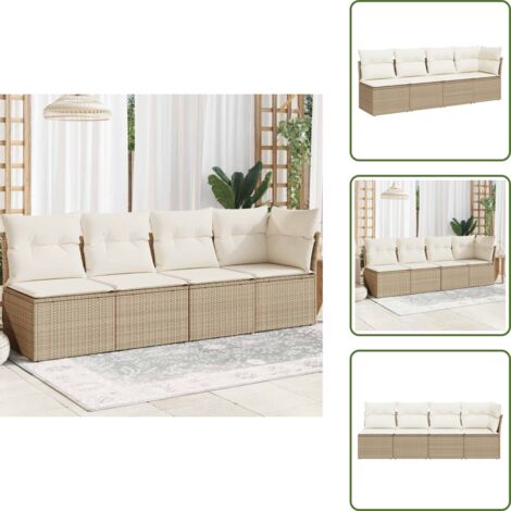 Seduta angolare - vidaXL Divano da Giardino con Cuscini a 4 Posti Beige in Polyrattan - Cuscini sfoderabili