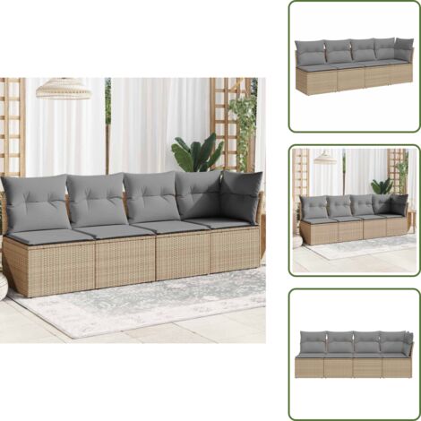 Seduta angolare - vidaXL Divano da Giardino con Cuscini a 4 Posti Beige in Polyrattan - Cuscini sfoderabili