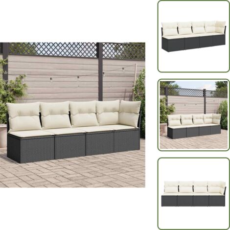 Seduta angolare - vidaXL Divano da Giardino con Cuscini a 4 Posti Nero in Polyrattan - Cuscini sfoderabili
