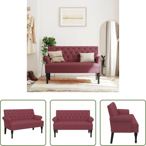 Seduta comoda -  Panca con Schienale Rosso Vino 120x62x75,5 cm in Tessuto