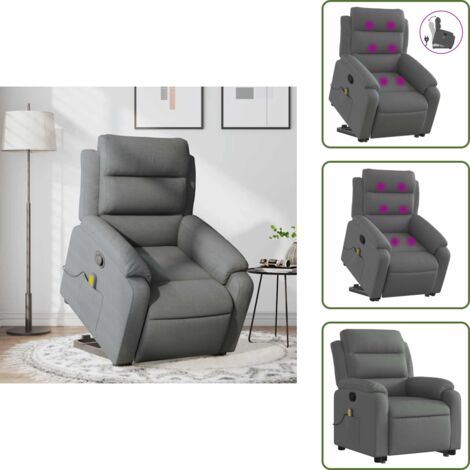 Seduta comoda - vidaXL Poltrona Alzapersona Massaggi Reclinabile Grigio Scuro Tessuto - Funzione di sollevamento