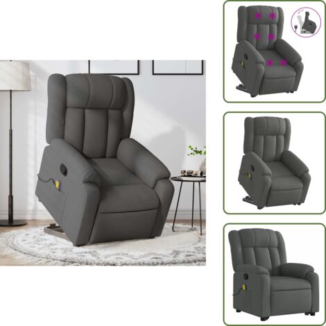 Seduta comoda - vidaXL Poltrona Alzapersona Massaggi Reclinabile Grigio Scuro Tessuto - Funzione di sollevamento