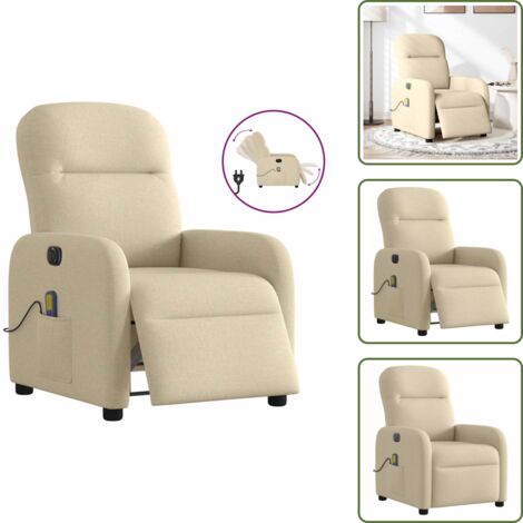 Seduta comoda - vidaXL Poltrona Reclinabile Massaggiante Elettrica Crema in Tessuto - Poltrona elettrica