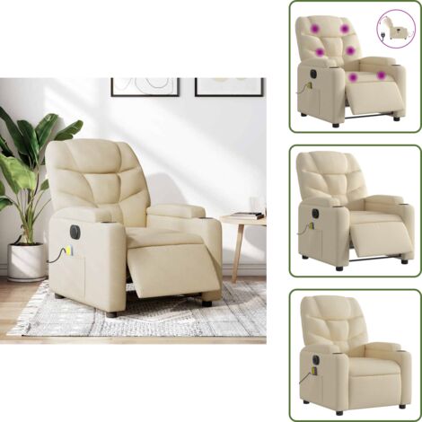 Seduta comoda - vidaXL Poltrona Reclinabile Massaggiante Elettrica Crema in Tessuto - Poltrona reclinabile