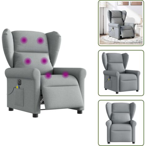 Seduta comoda - vidaXL Poltrona Reclinabile Massaggio Elettrica Grigio Chiaro Tessuto - Vibrazione