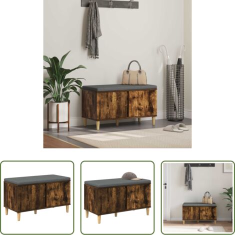 Seduta con cuscino -  Panca per ingresso con porta Quercia Affumicata 80 x 38 x 46 cm