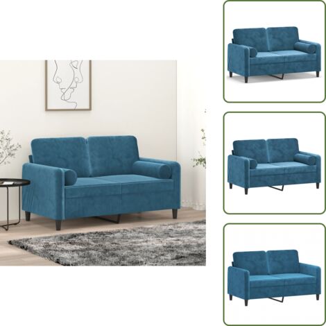 Seduta confortevole - vidaXL Divano a 2 Posti con Cuscini Blu 120 cm in Velluto - Divano in velluto