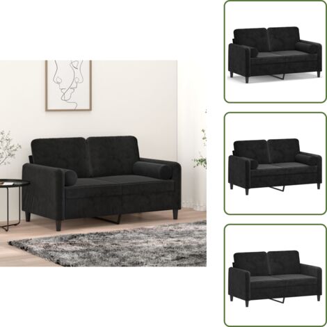 Seduta confortevole - vidaXL Divano a 2 Posti con Cuscini Nero 120 cm in Velluto - Divano in velluto