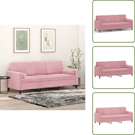 Seduta confortevole - vidaXL Divano a 3 Posti con Cuscini Rosa 180 cm in Velluto - Divano relax