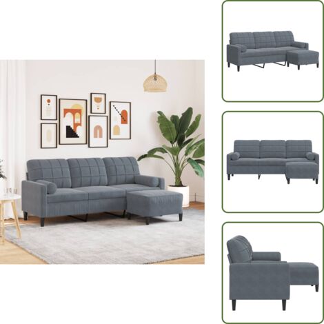 Seduta confortevole - vidaXL Divano a 3 Posti con Poggiapiedi Grigio Scuro 180 cm in Velluto - Divano relax