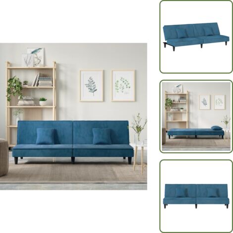 Seduta confortevole - vidaXL Divano Letto Blu in Velluto - Cuscini per divano letto