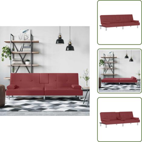 Seduta confortevole - vidaXL Divano Letto con Portabicchieri in Similpelle Rosso Vino - Tavolino pieghevole