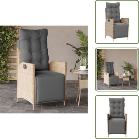 Seduta confortevole - vidaXL Sedia Reclinabile Giardino e Poggiapiedi Beige Misto Polyrattan - Mobili da esterno