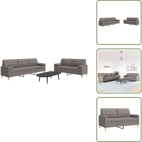Seduta confortevole - vidaXL Set Divani 2 pz con Cuscini Decorativi Tortora in Tessuto - Divano in tessuto