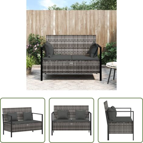 Seduta da esterno -  Panca da Giardino a 2 Posti con Cuscini in Polyrattan Grigio