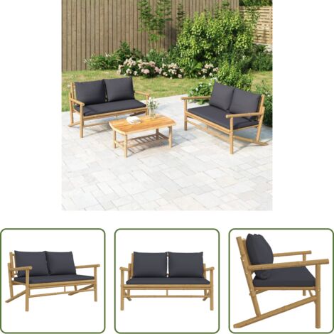 Seduta da esterno -  Panca da Giardino con Cuscini Grigio Scuro in Bambù
