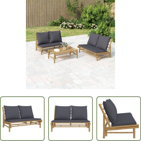 Seduta da esterno -  Panca da Giardino con Cuscini Grigio Scuro in Bambù