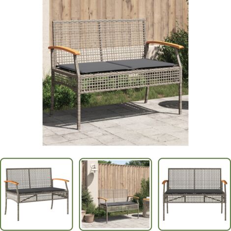 Seduta da esterno -  Panca da Giardino con Cuscino Grigia Polyrattan e Legno Acacia
