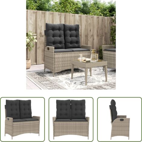 Seduta da esterno -  Panca Reclinabile Giardino con Cuscini Grigio Chiaro Polyrattan