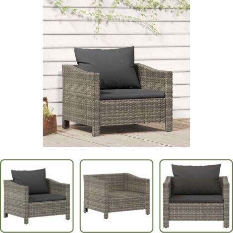 Seduta da esterno -  Poltrona da giardino con cuscino grigio in polyrattan