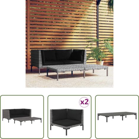 Seduta da esterno -  Set Divani da Giardino 3 pz Grigio Scuro Polyrattan Mezzo Tondo