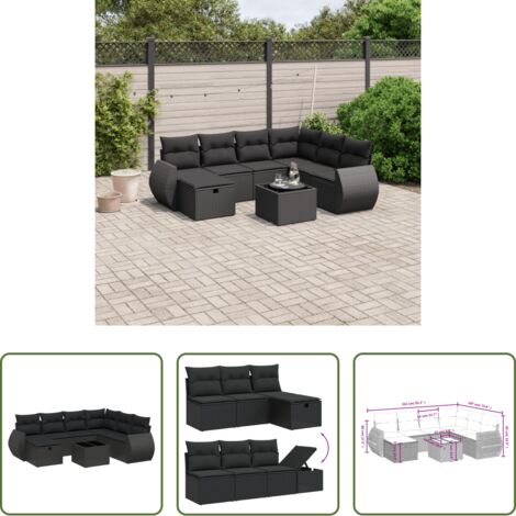 Seduta da esterno -  Set Divani da Giardino con Cuscini 8 pz Nero in Polyrattan