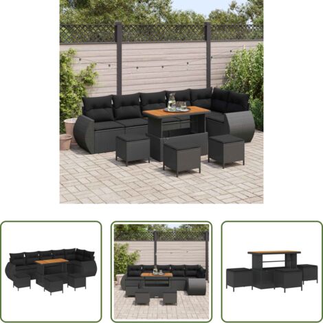 Seduta da esterno -  Set Divano da Giardino 10 pcs Nero Rattan in Polipropilene
