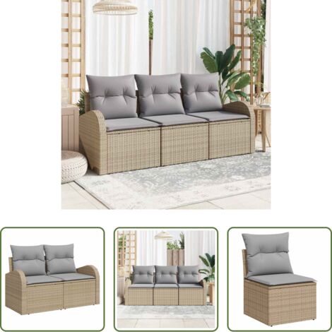 Seduta da esterno -  Set Divano da Giardino 3 pcs beige e grigio chiaro Poly Rattan