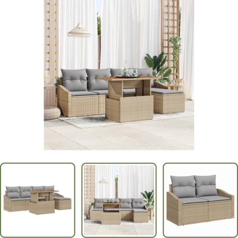 Seduta da esterno -  Set Divano da Giardino 6 pcs Beige Poly Rattan