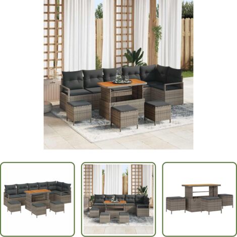 Seduta da esterno -  Set Divano da Giardino con cuscino 10 pcs Grigio Poly Rattan