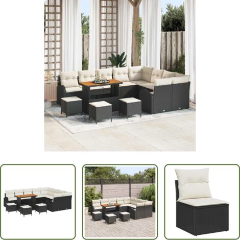 Seduta da esterno -  Set Divano da Giardino con cuscino 13 pcs Nero e Crema