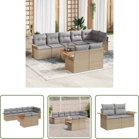 Seduta da esterno -  Set Divano da Giardino con cuscino 9 pcs Beige polyrattan