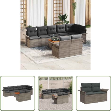 Seduta da esterno -  Set Divano da Giardino con cuscino 9 pcs Grigio polyrattan