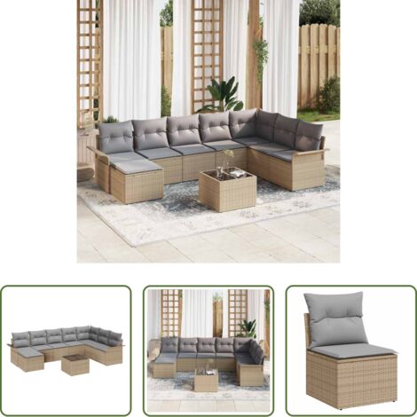Seduta da esterno -  Set Divano da Giardino con cuscino 9 pcs Nero Poly Rattan
