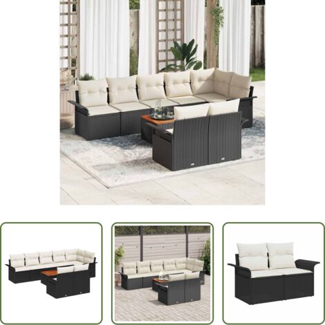 Seduta da esterno -  Set Divano da Giardino con cuscino 9 pcs Nero polyrattan