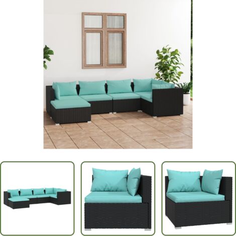 Seduta da esterno -  Set Salotto da Giardino 6 pz con Cuscini in Polyrattan Nero