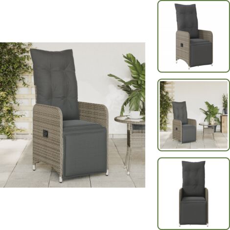 Seduta da esterno - vidaXL Sedia Reclinabile da Giardino con Cuscini Grigia in Polyrattan - Cuscino sfoderabile