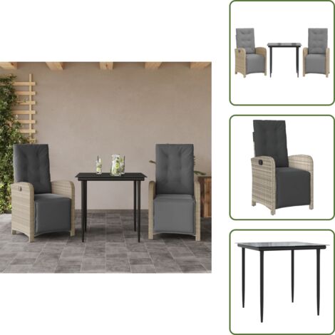 Seduta da esterno - vidaXL Set da Bistrò 3 pz con Cuscini Grigio Chiaro in Polyrattan - Tavolo da esterno