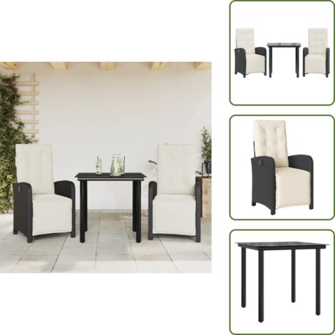 Seduta da esterno - vidaXL Set da Bistrò 3 pz con Cuscini Nero in Polyrattan - Tavolo in vetro